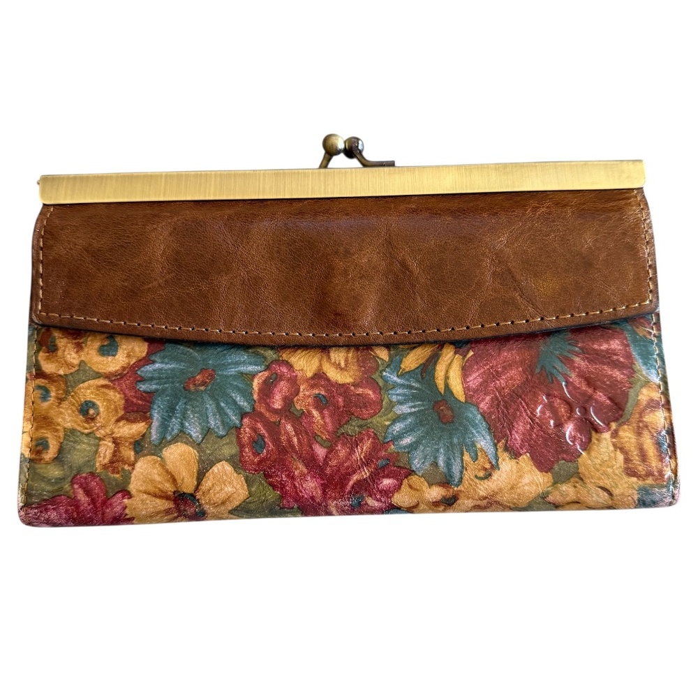 Patricia Nash Paola Fresco Bouquet Leather Wallet RFID Kiss Lock Bi-Fold Floral